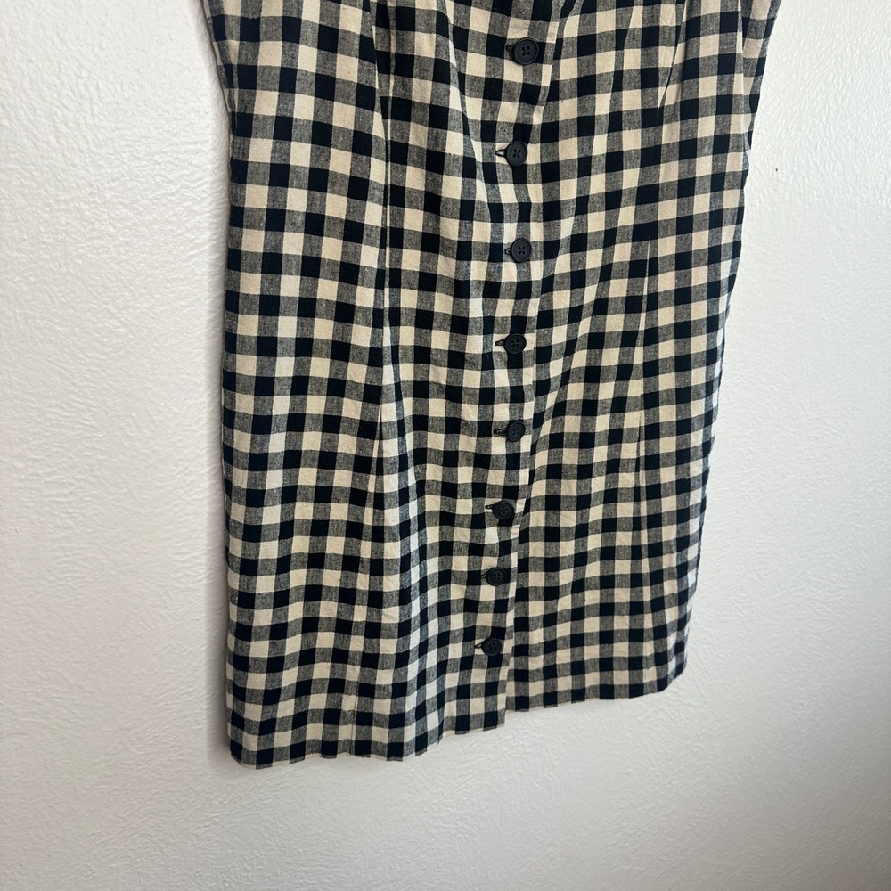 GAP Linen-Blend Button-Front Mini Dress Black Gingham Shift Size Medium - Picture 6 of 9